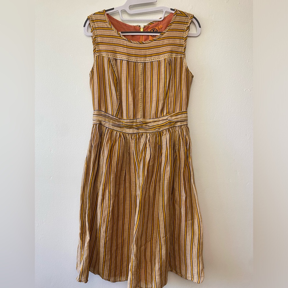 Tory Burch Striped Fit & Flare Midi Dress Short Sleeve Size 6